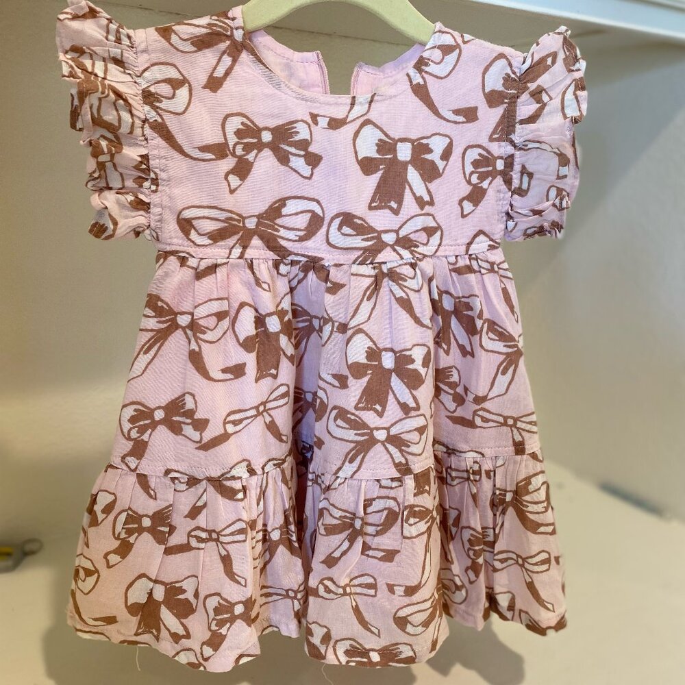 Pink Chicken Pink and Brown Bow-Print Casual Dress